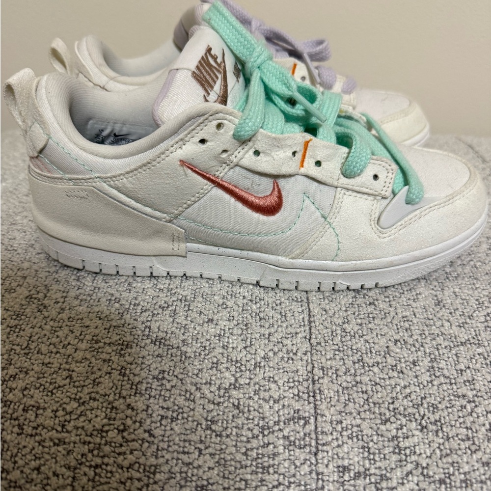 Nike women’s dunks Low-Top Sneakers in White with Mint and Copper
